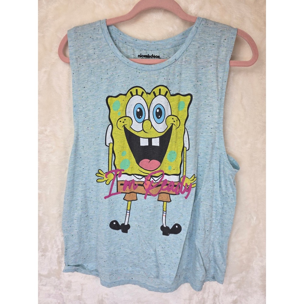 Nickelodeon SpongeBob SquarePants I'm Ready Blue Confetti Muscle Tank Top XL